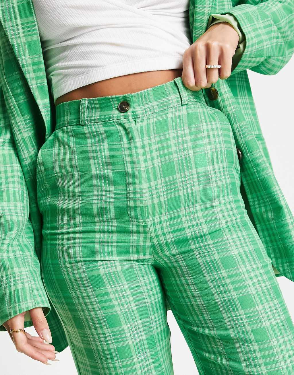ASOS DESIGN Tall straight ankle suit pants in green check Product Image