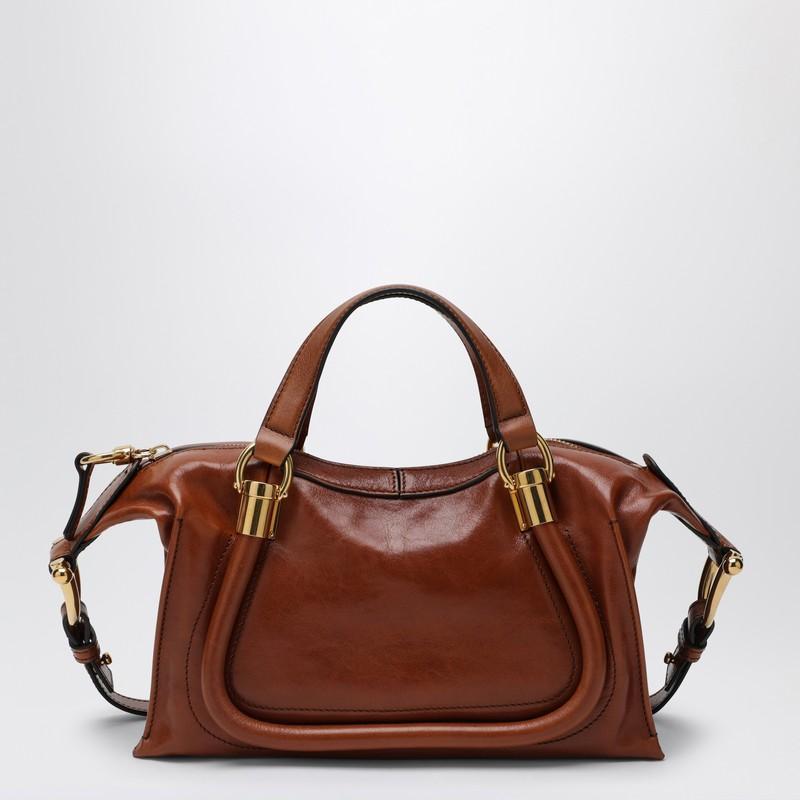 CHLOÉ Small Paraty 24 Bag In Shiny Brown Leather Product Image