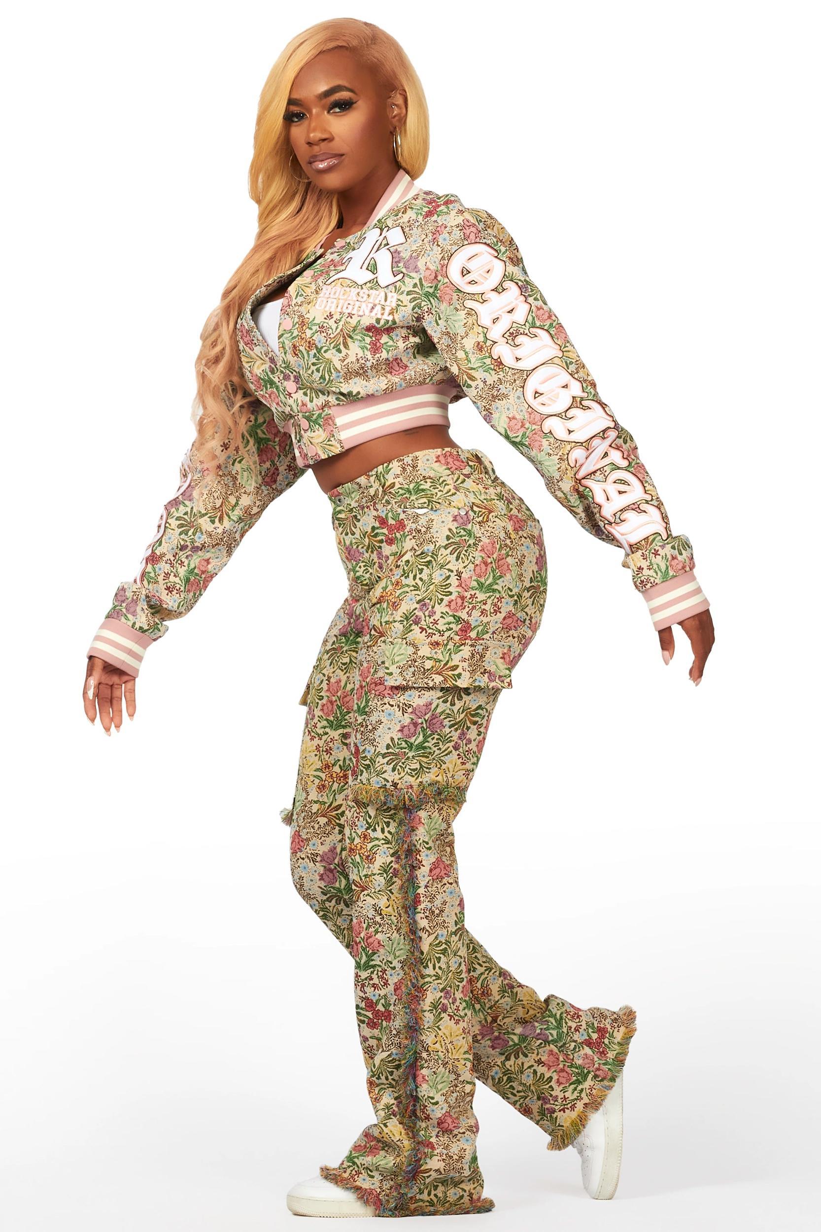 Tamia Beige Floral Tapestry Stacked Pant Female Product Image