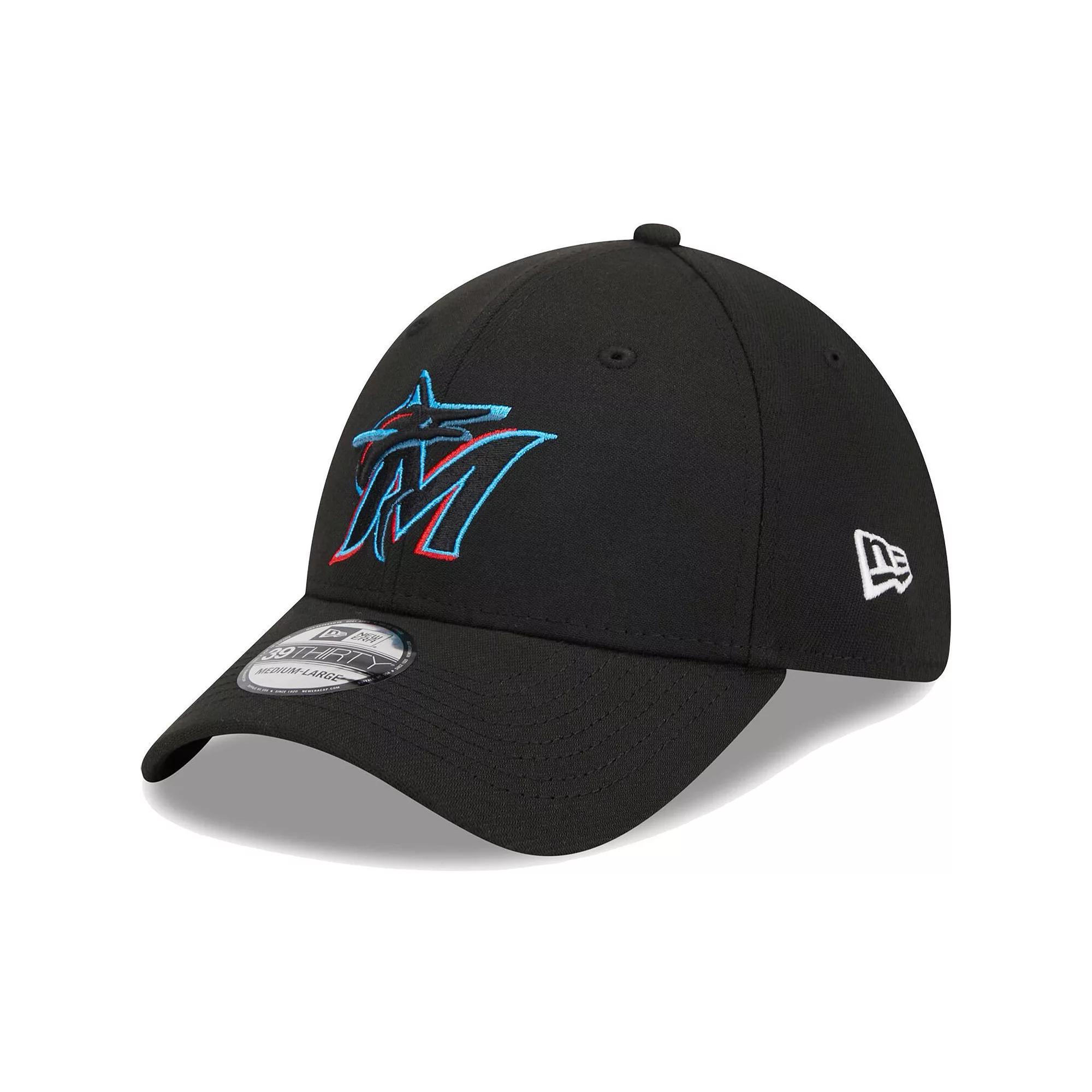 Men's New Era Black Miami Marlins Logo 39THIRTY Flex Hat, Size: Small/Medium Product Image