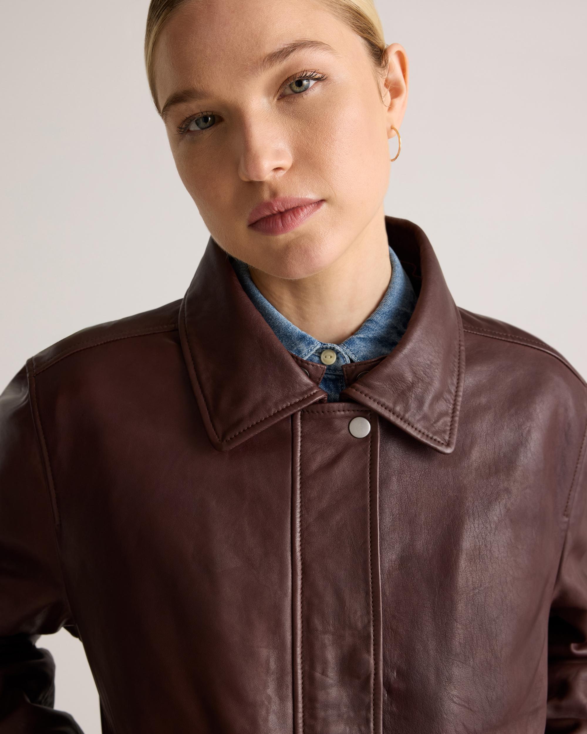 Quince | Women's Shearling Trim Aviator Jacket Size XL, Leather Product Image