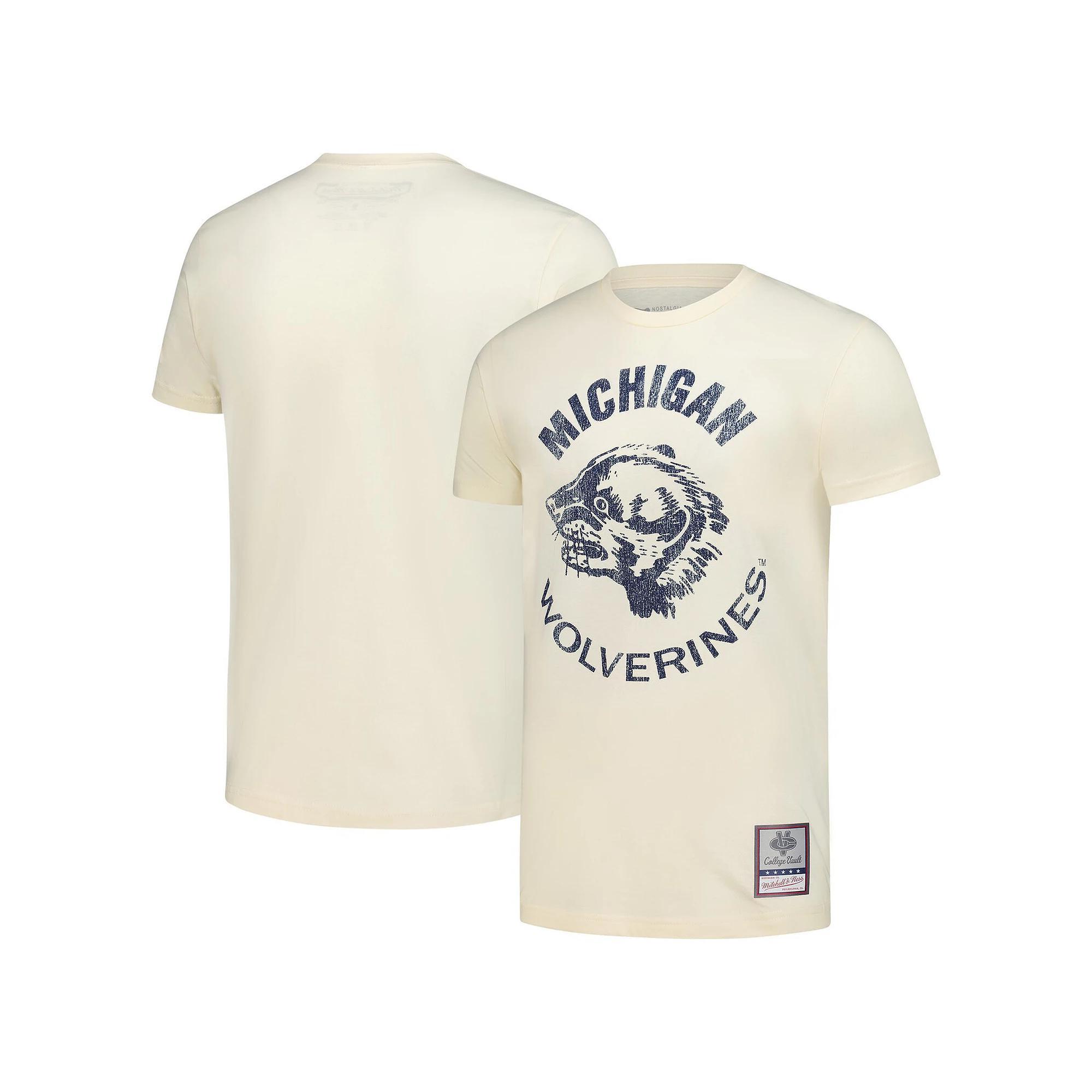 Men's Mitchell & Ness  Cream Michigan Wolverines Vintage Tone T-Shirt, Size: 3XL, Beige Product Image
