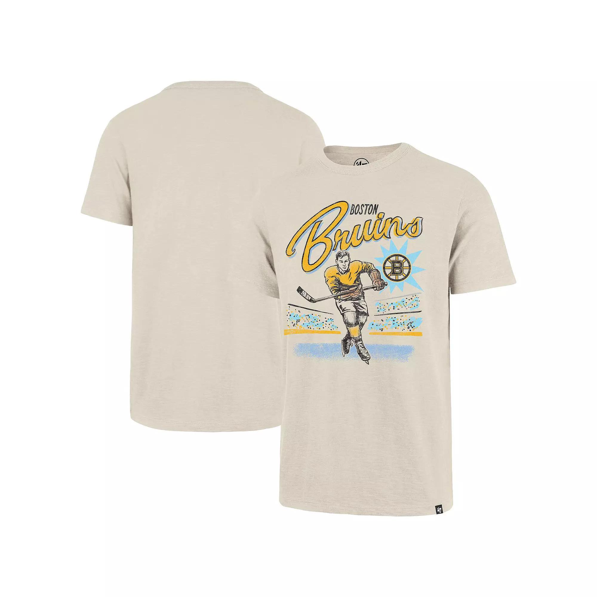 Men's '47  Natural Boston Bruins Hockey Player Golden Age Scrum T-Shirt, Size: Small, Beige Product Image