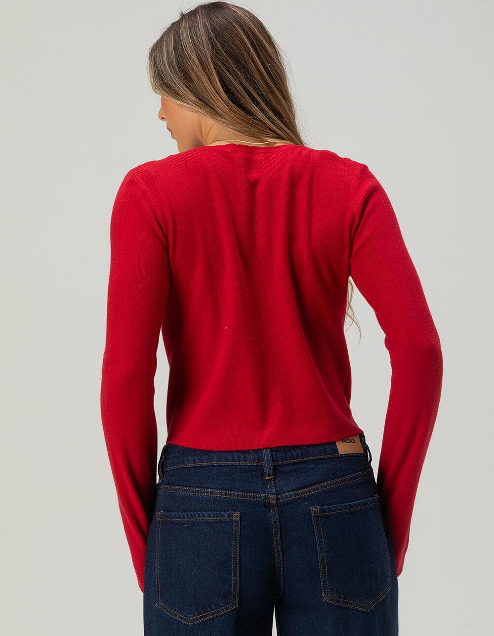 FULL TILT 3 Tie Front Womens Pointelle Cardigan - BLACK Product Image