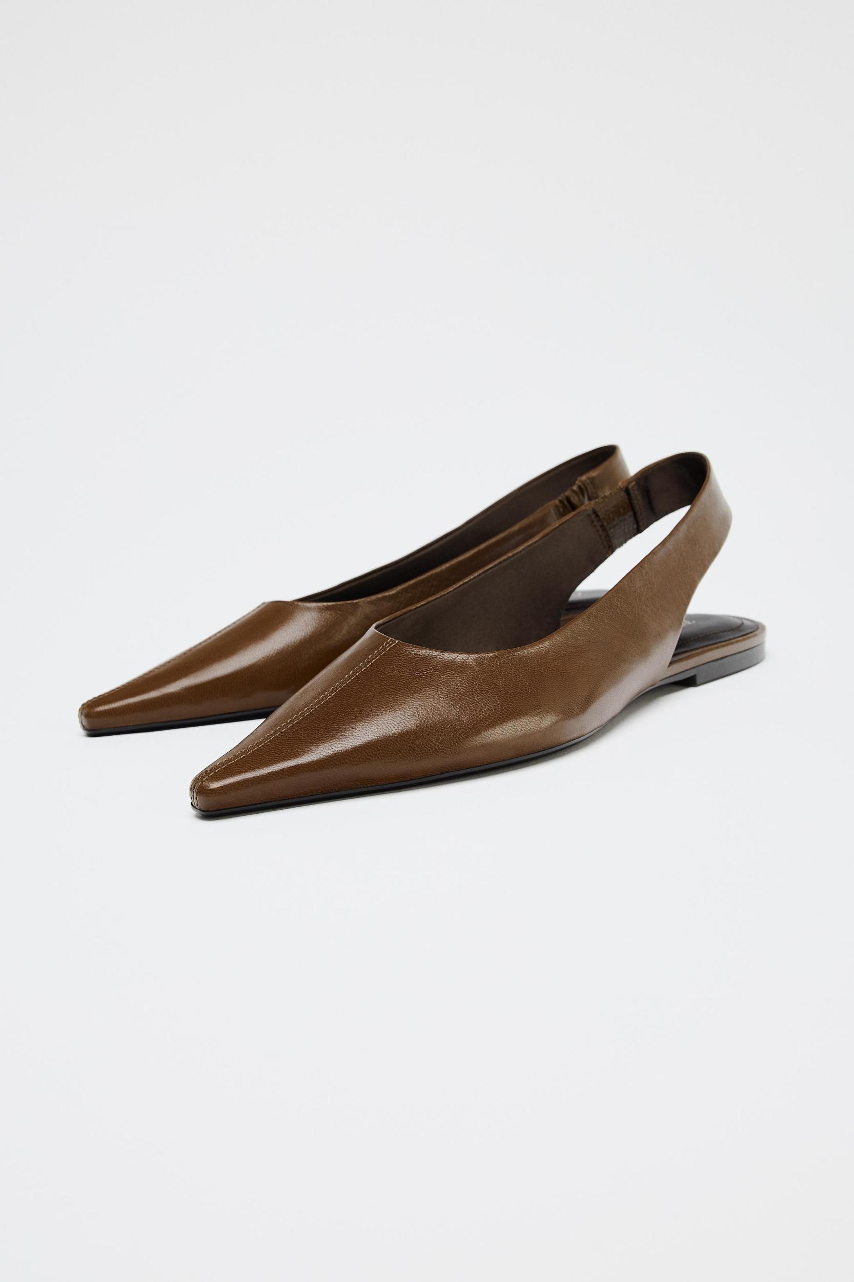 POINTED TOE LEATHER SLINGBACK FLATS Product Image