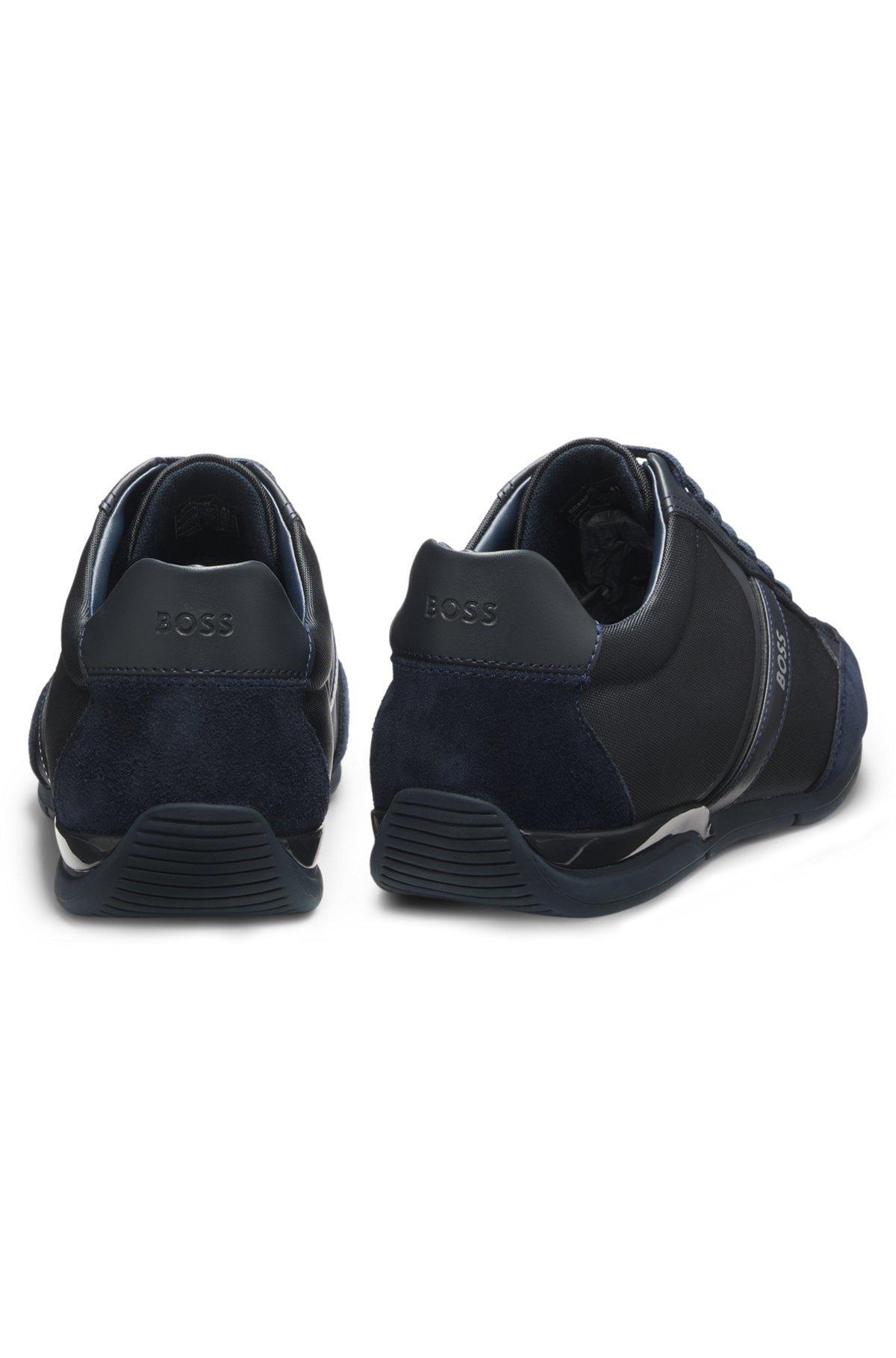 BOSS - Mixed-material trainers with suede and faux leather - Dark Blue Product Image