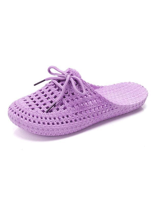 Hollow Lace-Up Round-Toe Mules&Slides Slippers Product Image