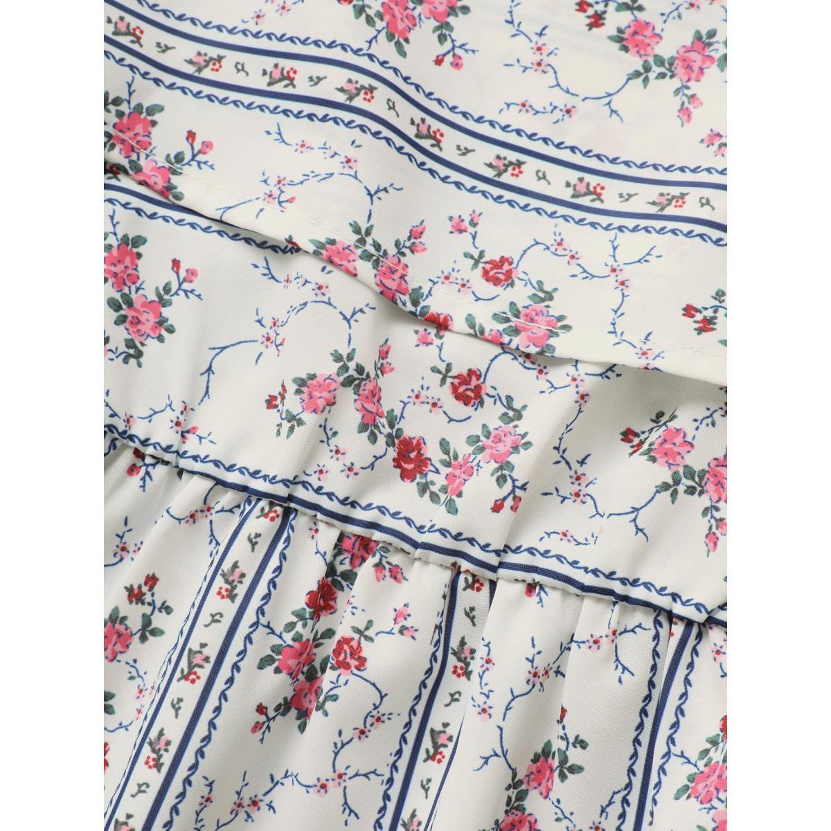 Plus Size Boho Print Ruffle Trim Elastic Waist Cami Top Women Originalwhite Elegant Contrast One-shoulder neck Everyday Tank Tops Camis BloomChic 30/6X Product Image