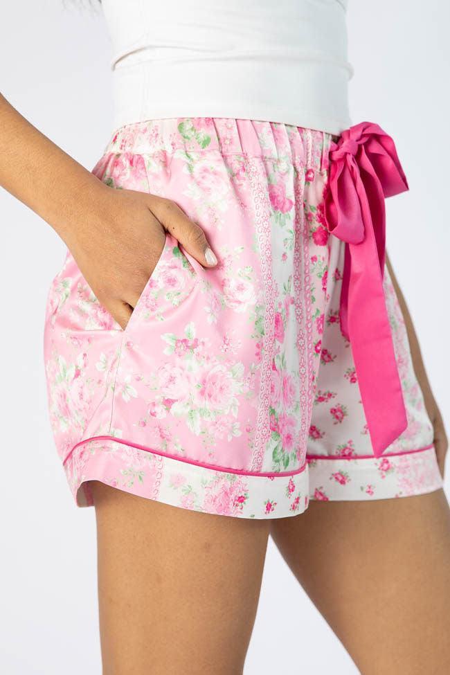 Don't Wake Me Up Pink Multi Floral Satin Pajama Shorts Product Image