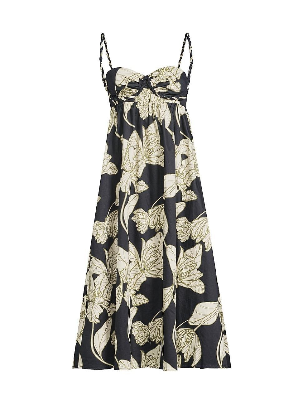 Womens Zonna Floral Cotton Sateen Midi-Dress Product Image