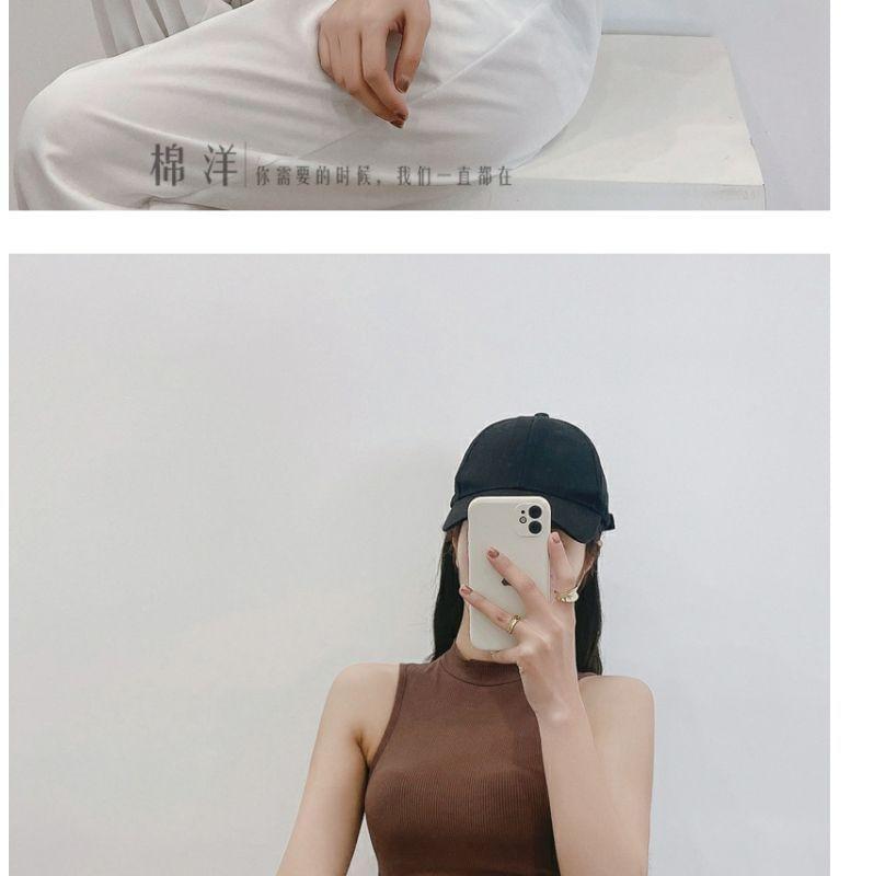 Mock Neck Plain Crop Tank Top Product Image