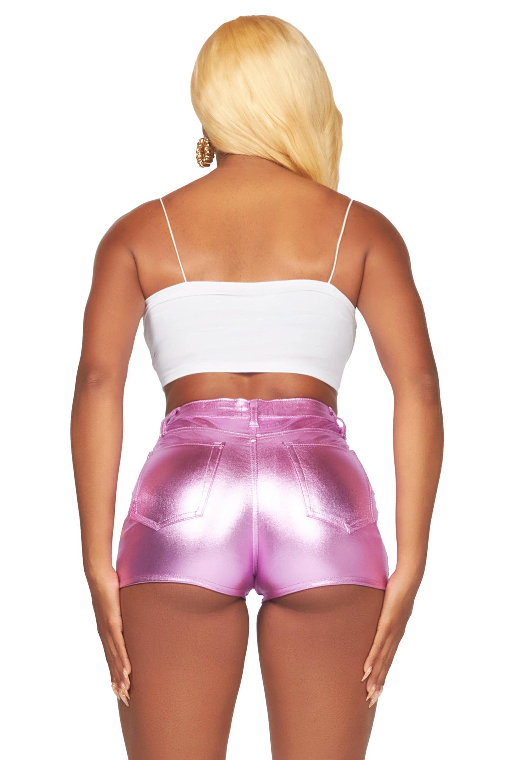Racasha Reflective Pink PU Short Female Product Image