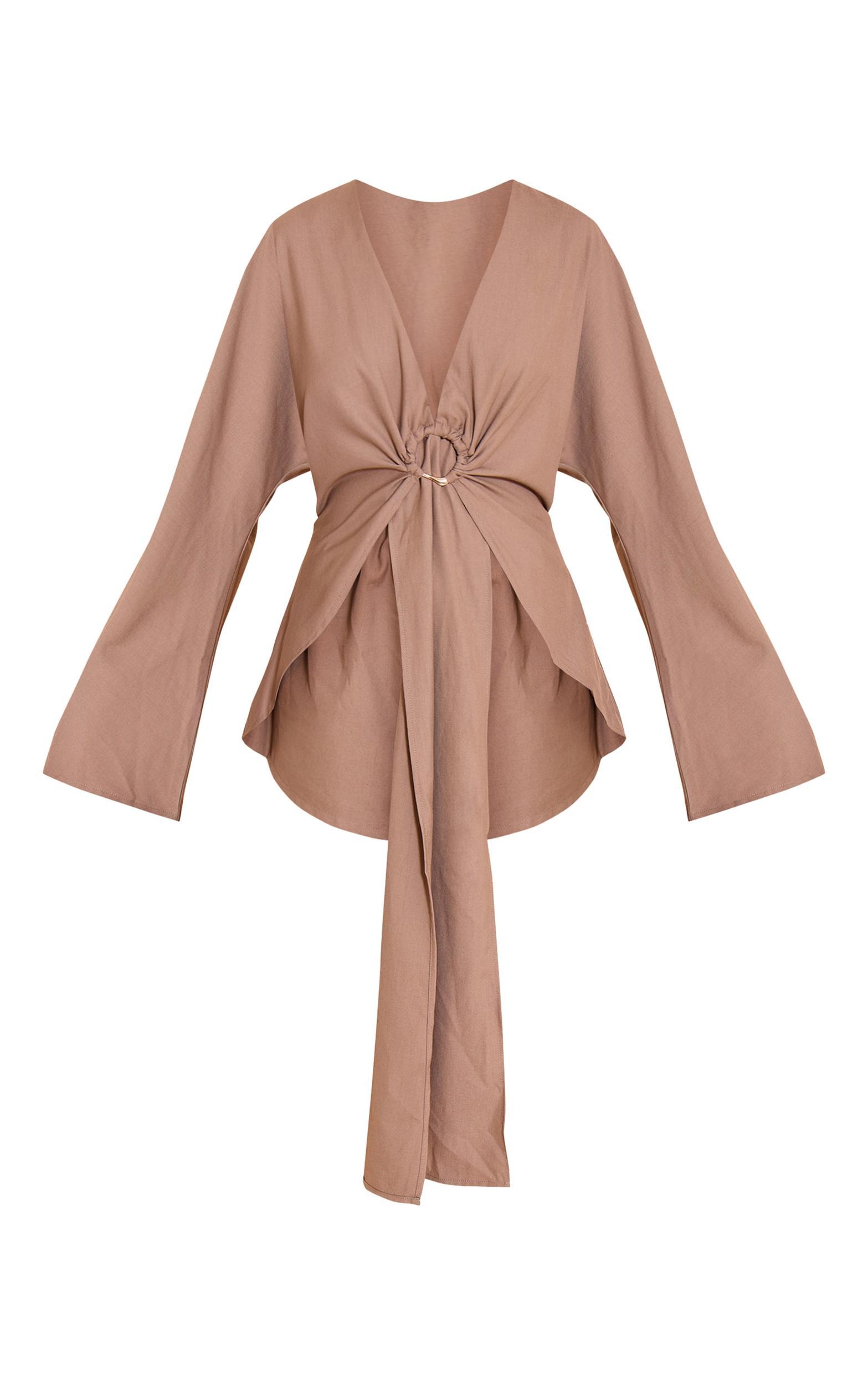 Mushroom Woven Trim Detail Plunge Drape Romper Product Image