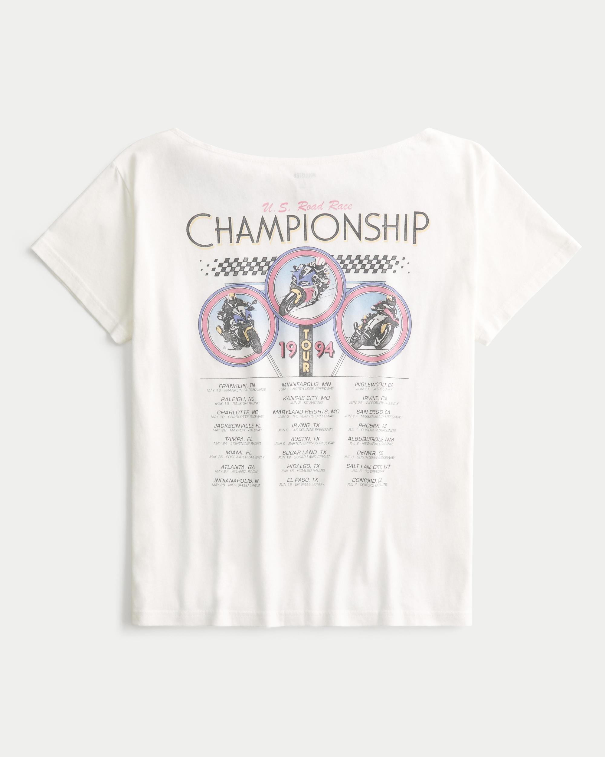Oversized Off-the-Shoulder Motorcycle Racing Graphic Tee Product Image
