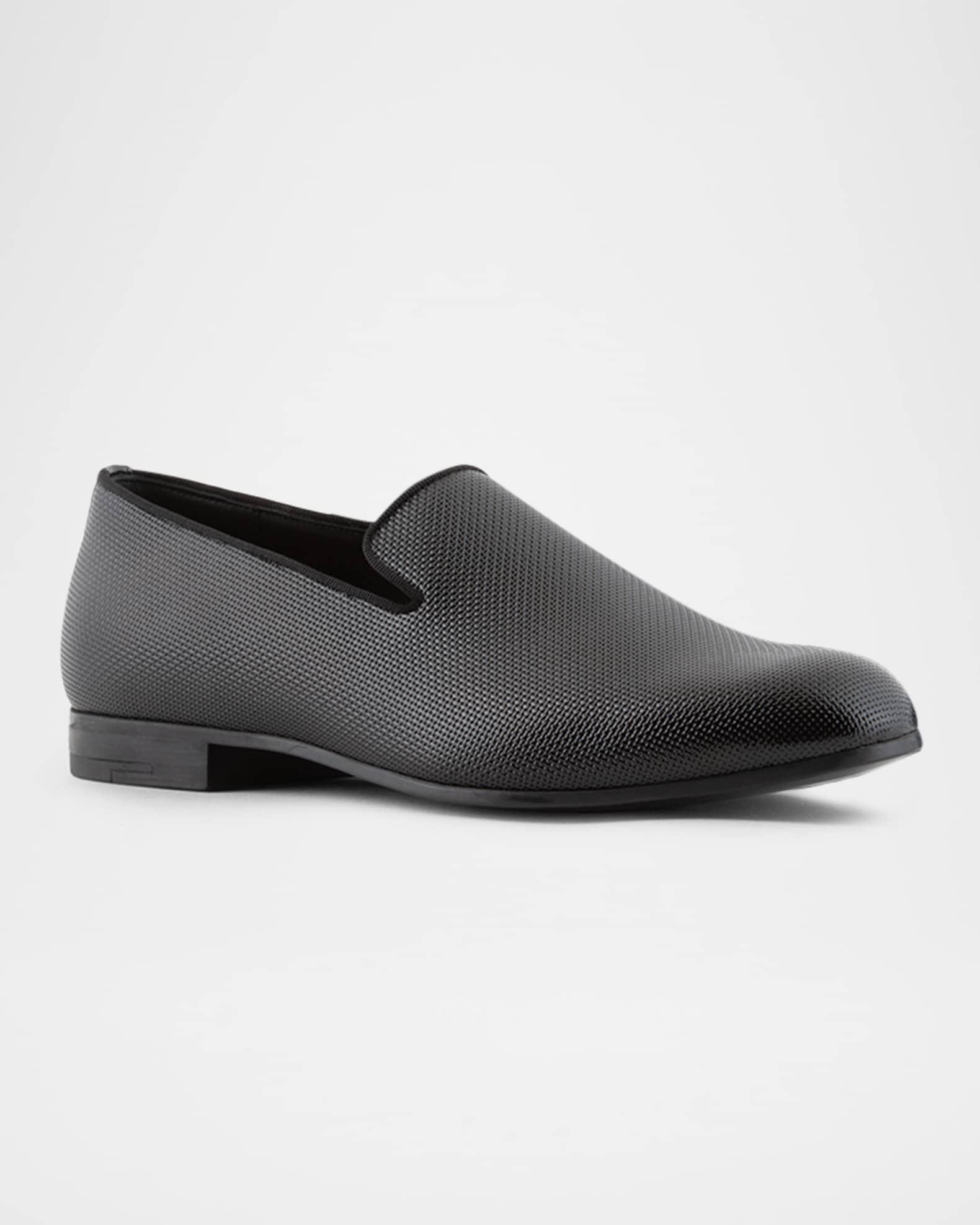 Men's Textured Leather Grosgrain-Trim Loafers Product Image