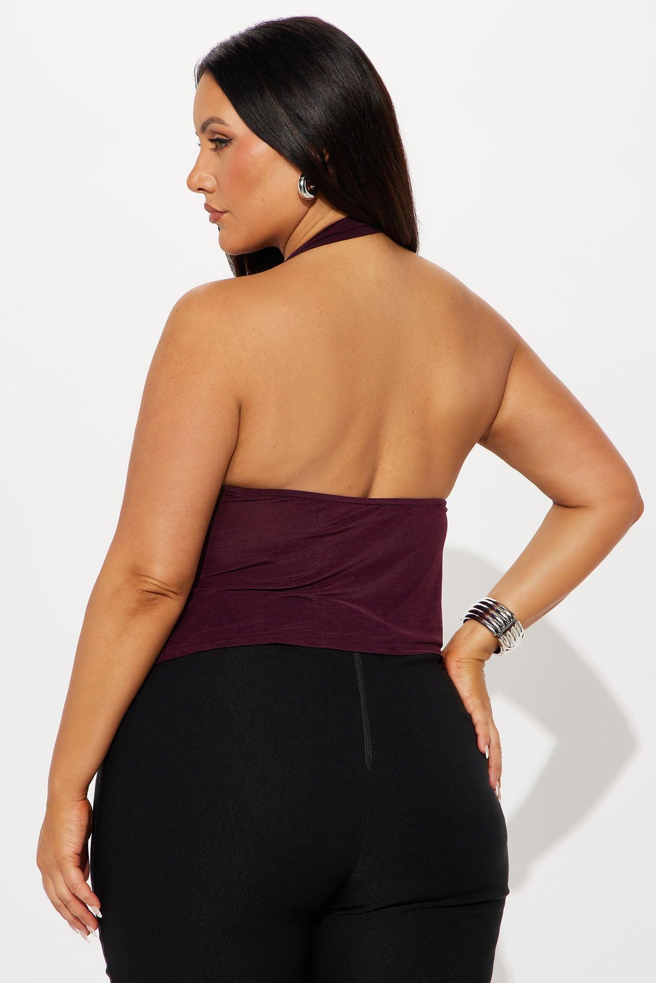90's Sass Cowl Neck Halter Top - Burgundy Female Product Image