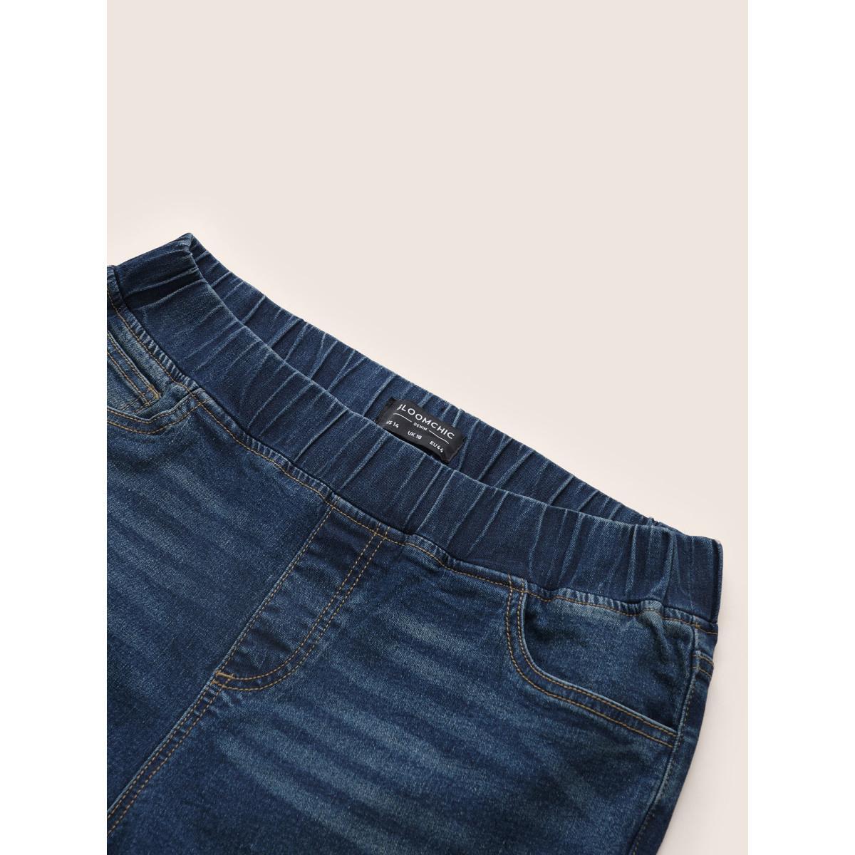 Plus Size Split Side Elastic Waist Pull-On Jegging Jeans Women Blue Casual Plain Slit High stretch Slanted pocket Jeans BloomChic 28/5X Product Image