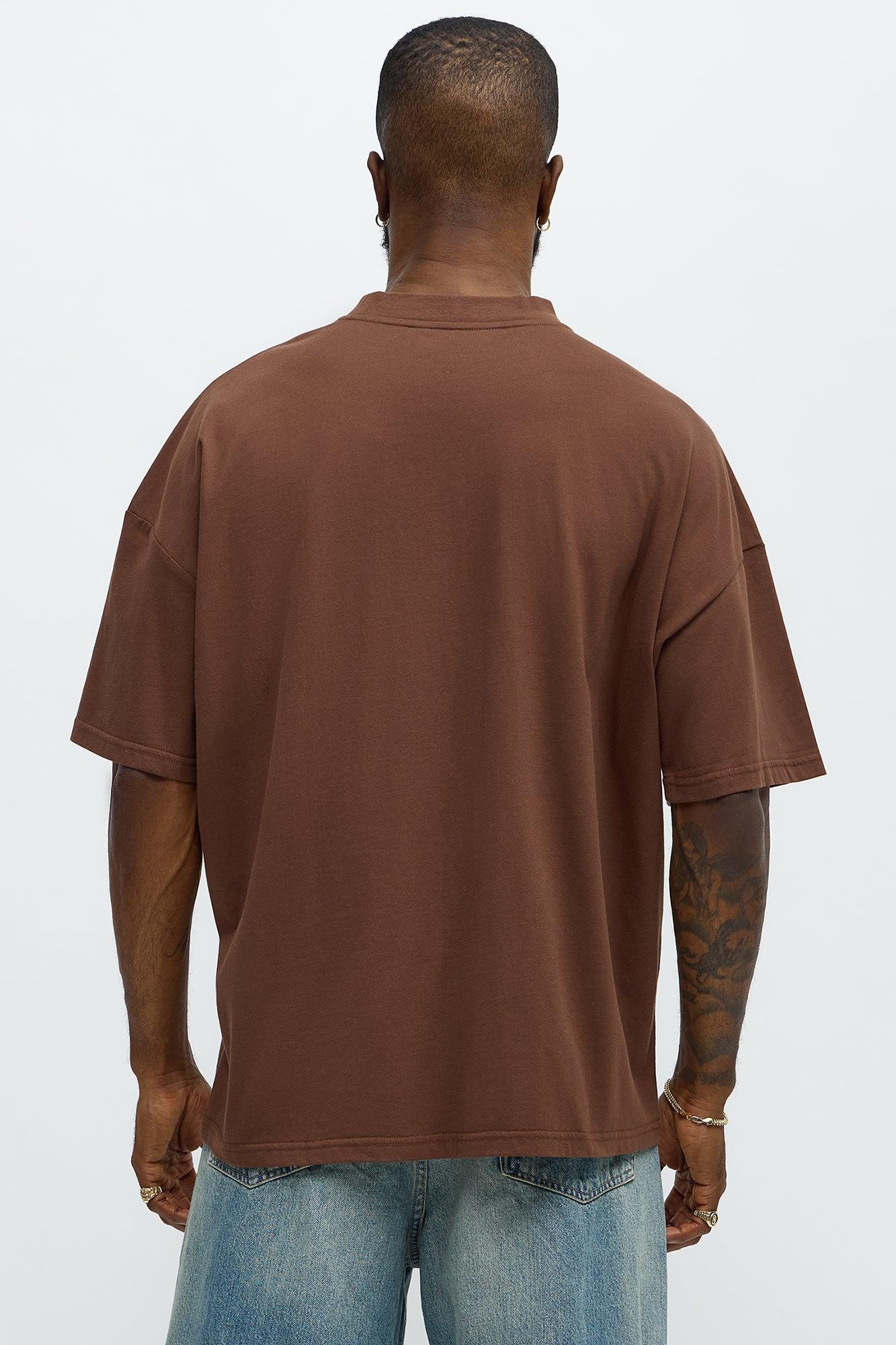 Oversized Mini Embroidery Heavy Weight Boxy tee - Dark Brown Product Image