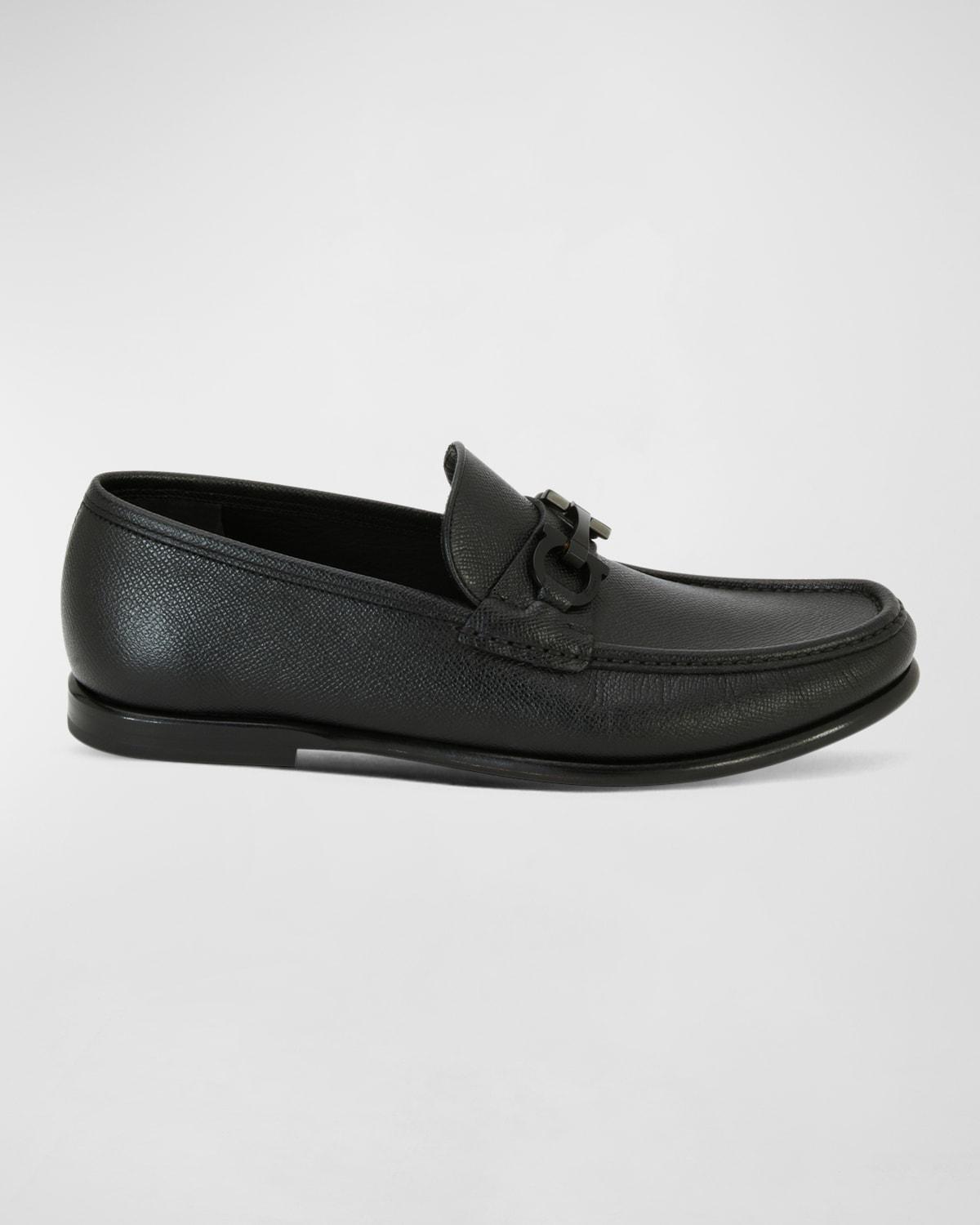 Ferragamo Mens Gancini Crown Bit Leather Loafers Product Image