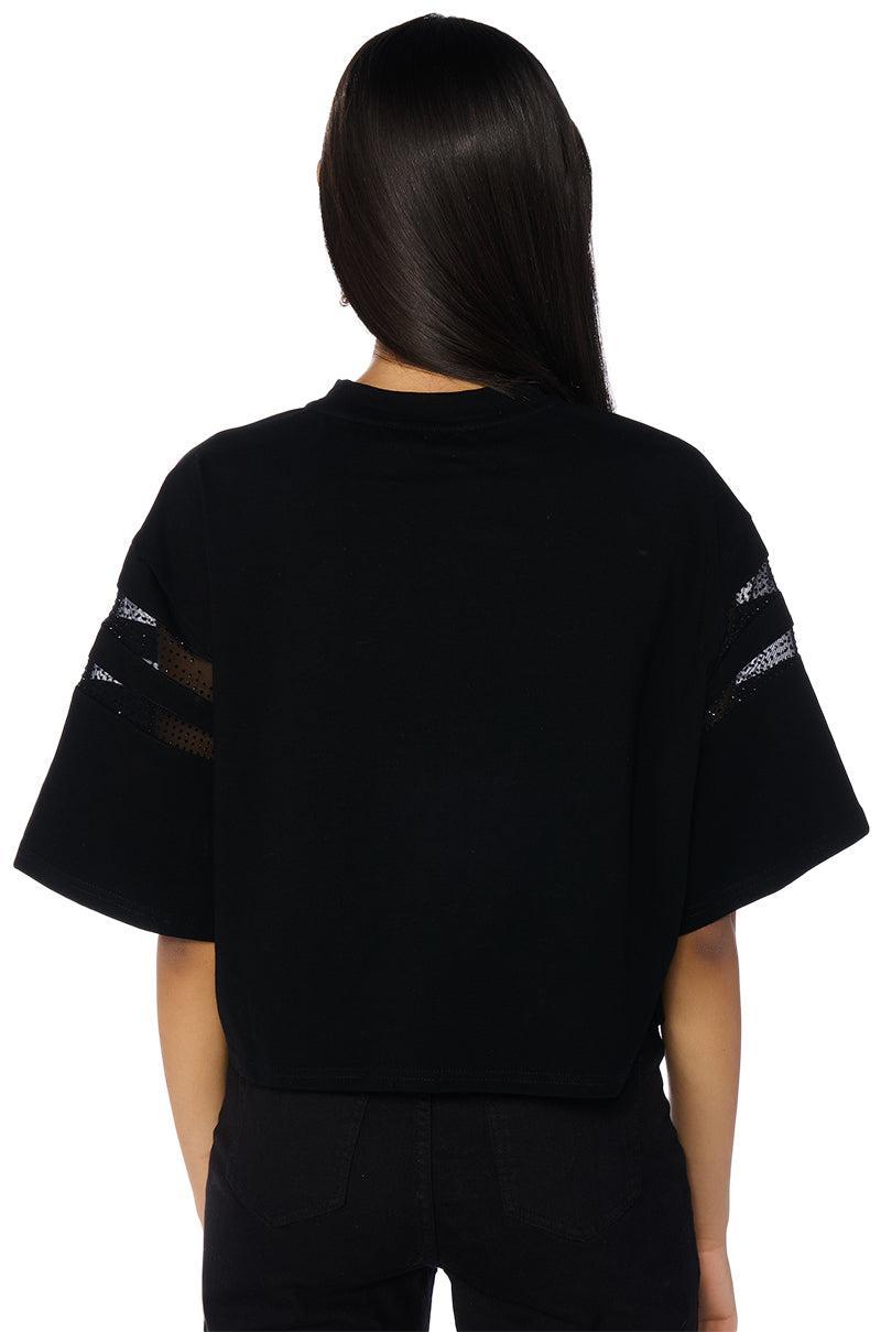 ALL STAR RHINESTONE MESH TSHIRT IN BLACK Product Image