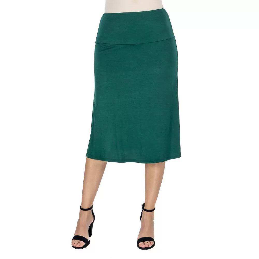 Women's 24Seven Comfort Apparel Solid A-Line Midi Skirt, Size: Large, Green Product Image