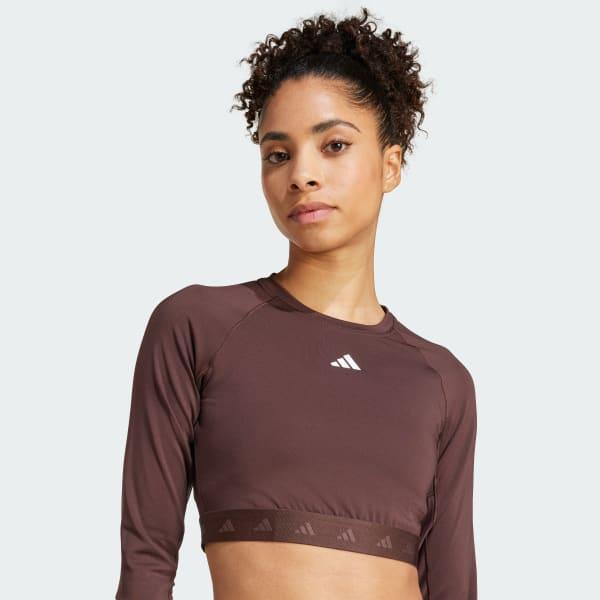 adidas Hyperglam Training Cropped Long Sleeve Tee Shadow Brown M Womens Product Image