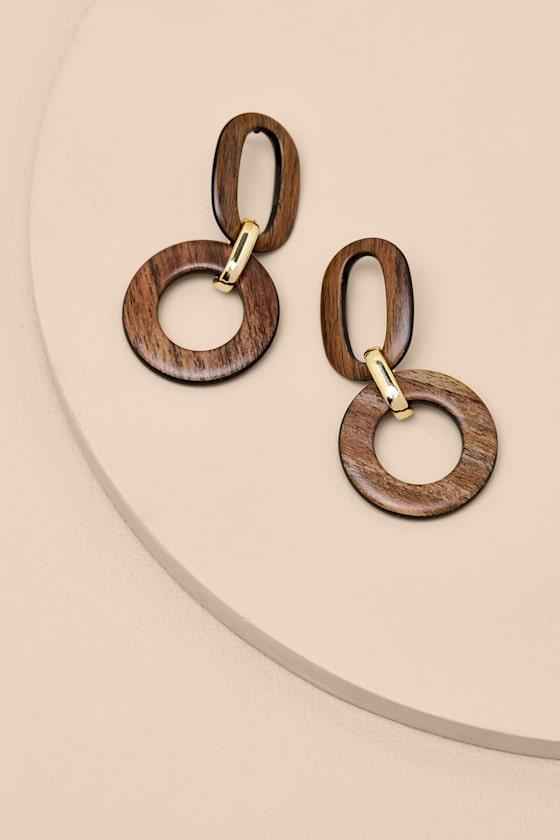 Esley Brown Wooden Drop Earrings Product Image