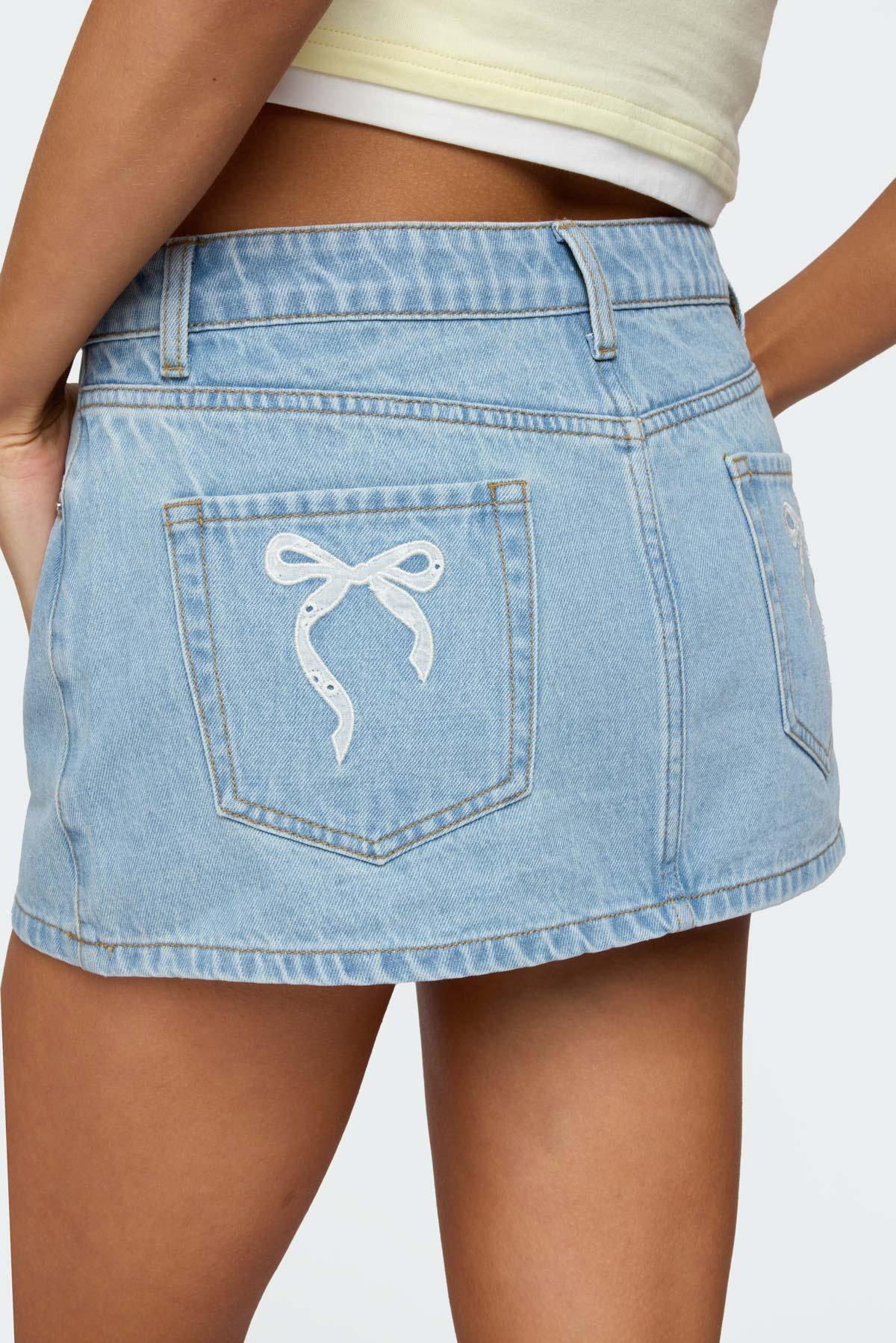 Eyelet Bows Denim Mini Skirt Product Image