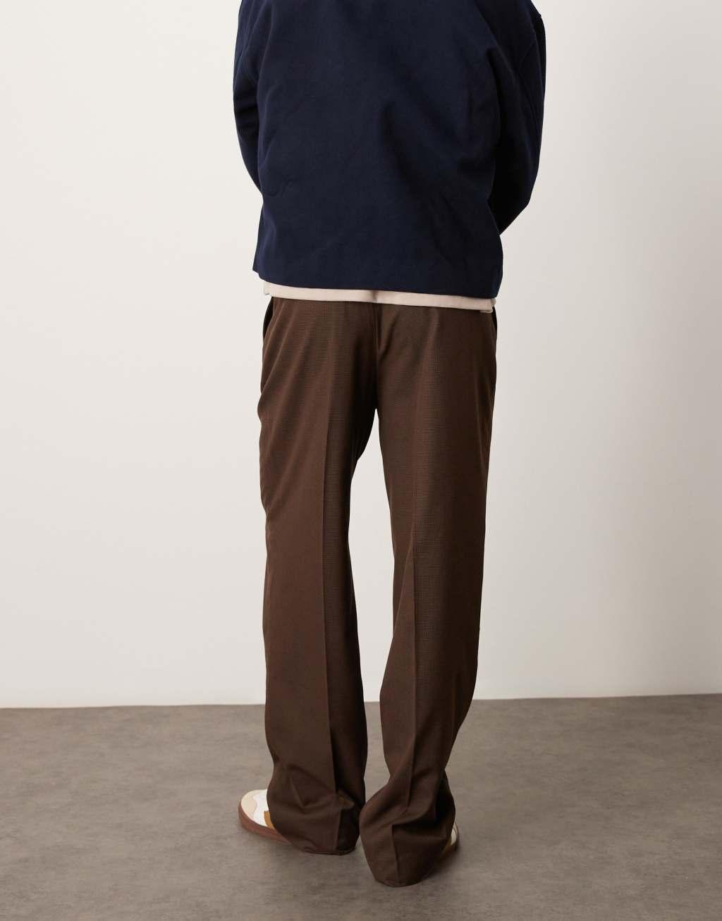 ASOS DESIGN smart wide fit pants in neutral dogtooth pattern Product Image