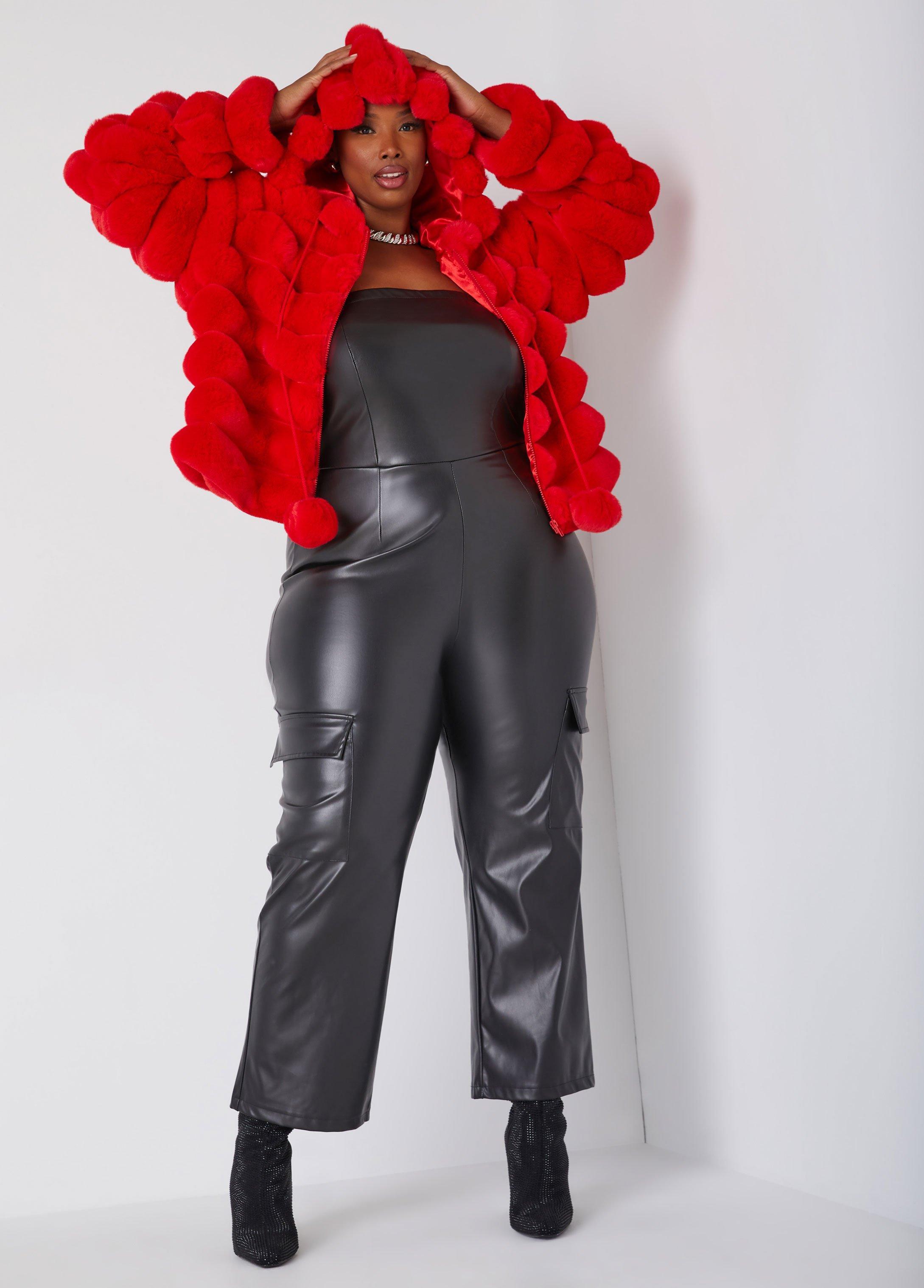 Plus Size Strapless Faux Leather Jumpsuit Ashley Stewart Product Image