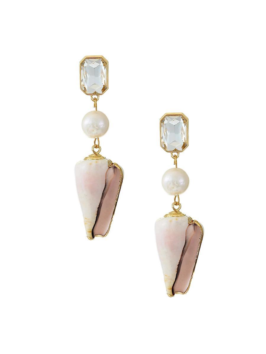 Womens Golden Rimmed 18K Gold-Plated, Cubic Zirconia, Shell & Freshwater Pearl Drop Earrings Product Image