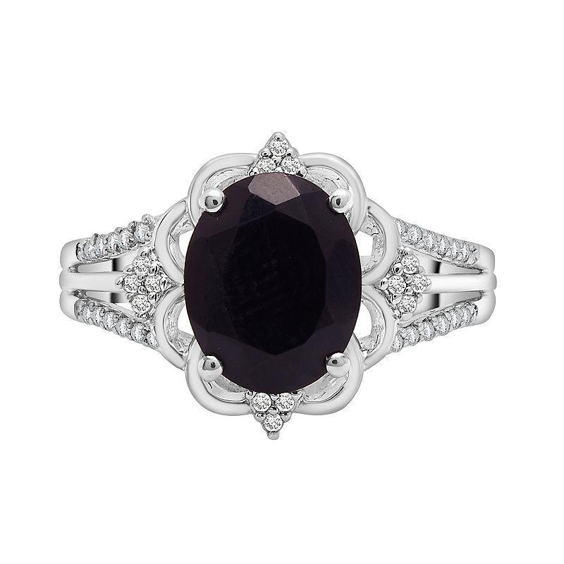 Sterling Silver 1/10 Carat T.W. Diamond & Onyx Oval Ring, Women's, Size: 6 Product Image
