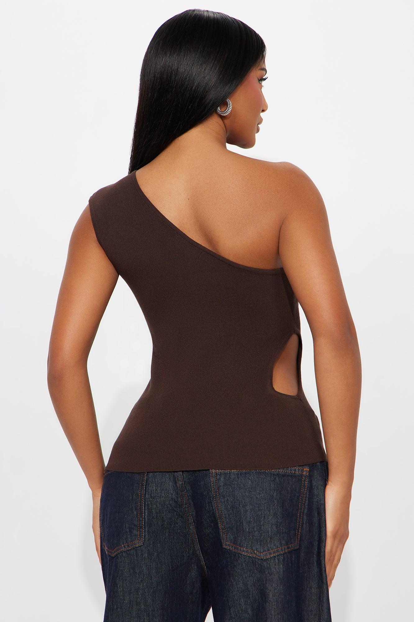 Remind Me Again One Shoulder Top - Chocolate Product Image