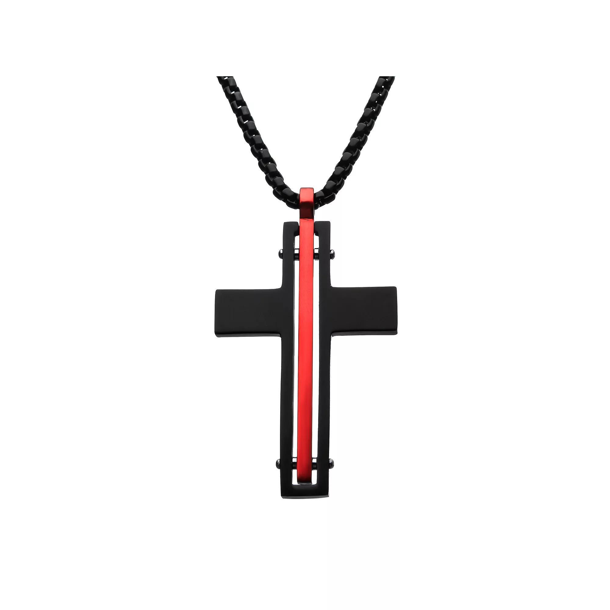 Men's Stainless Steel Red Line Cross Pendant Necklace, Size: 22", Tone Product Image