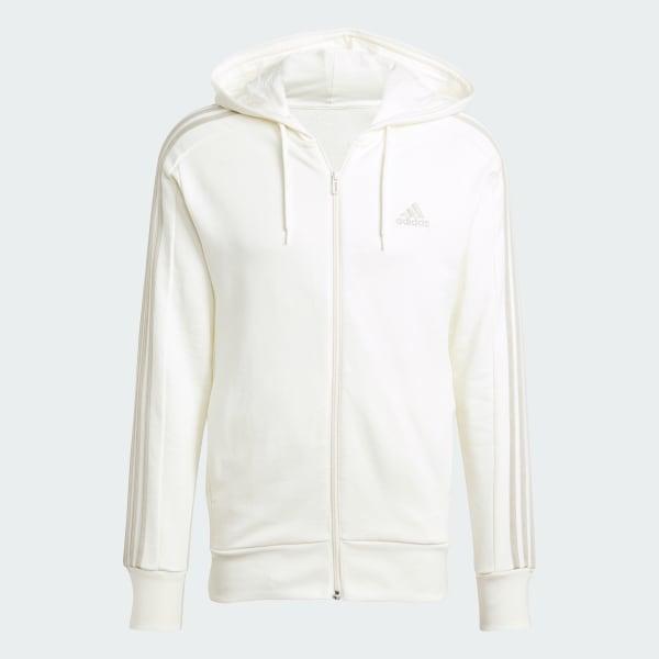 adidas Essentials French Terry 3-Stripes Full-Zip Hoodie Linen Green S Mens Product Image
