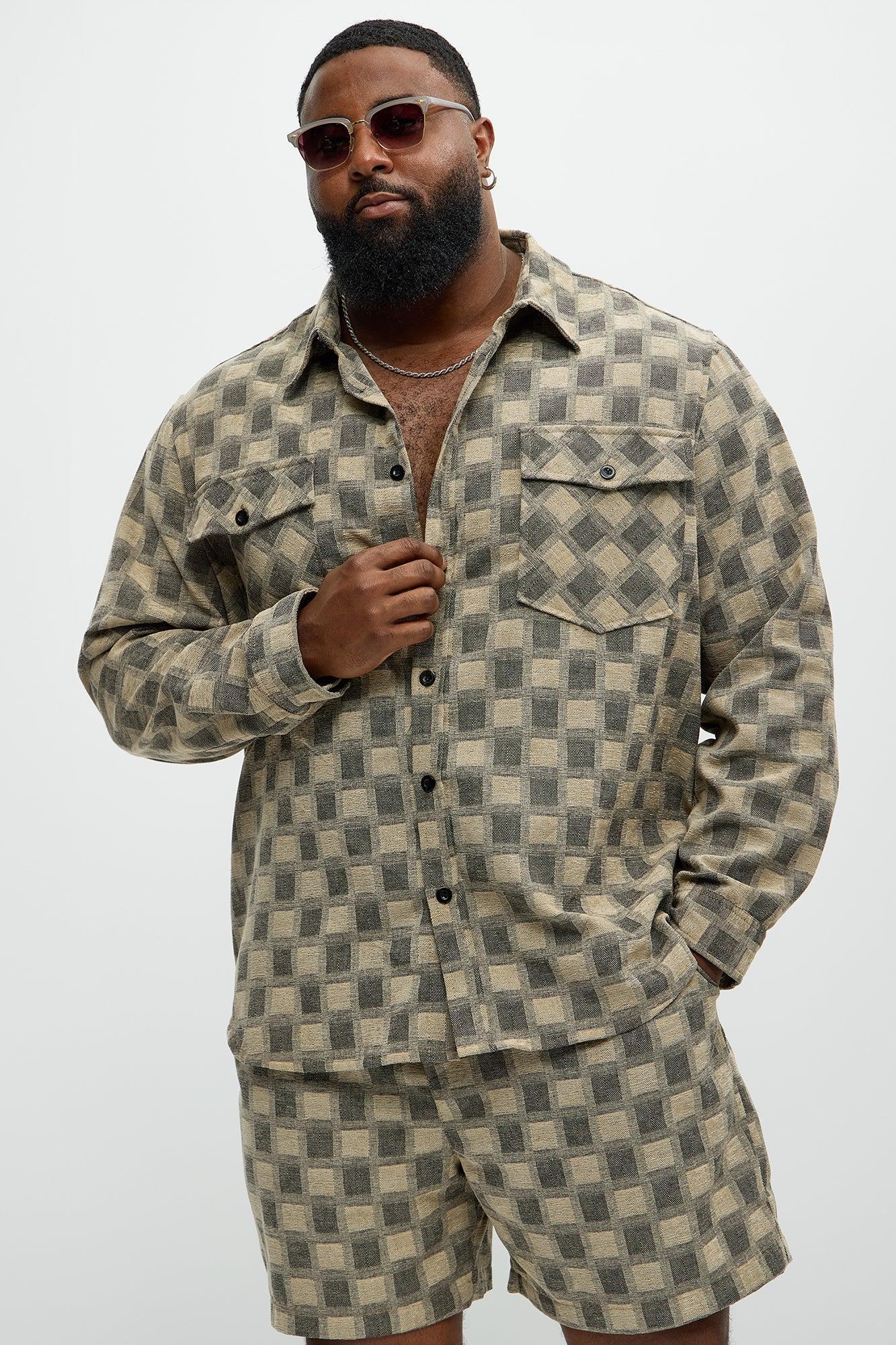 Jacquard Checker Relaxed Shirt - Taupe/combo Product Image