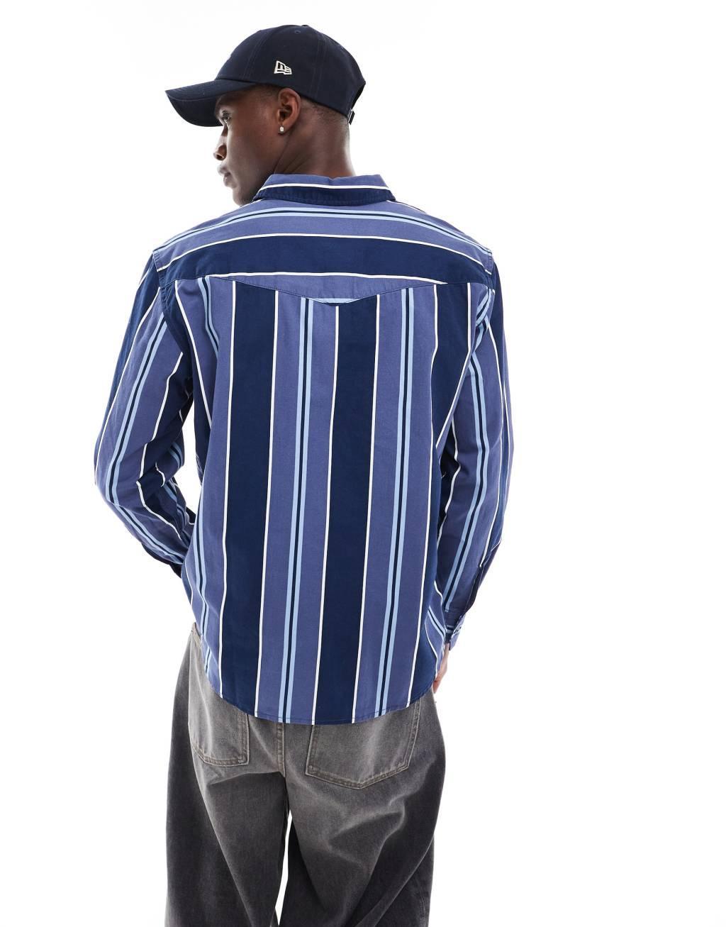 Levi's stripe relaxed fit western denim shirt in navy Product Image