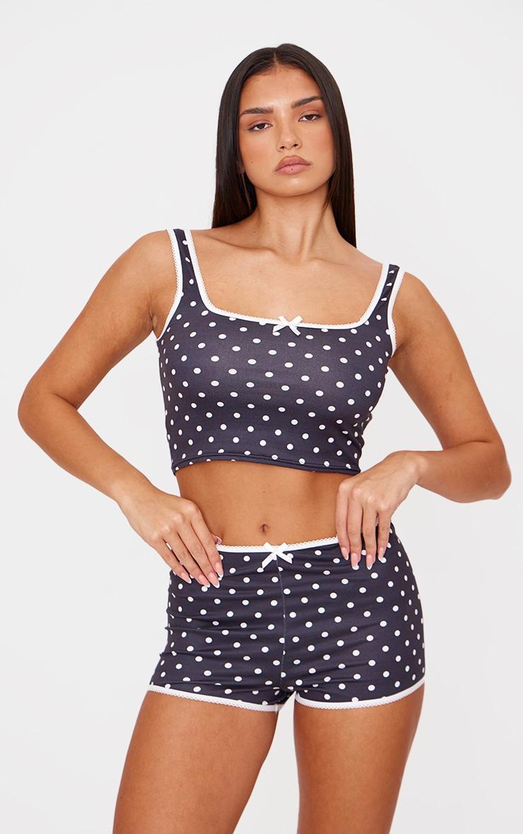Black Polka Dot Print Vest Pj Top Product Image