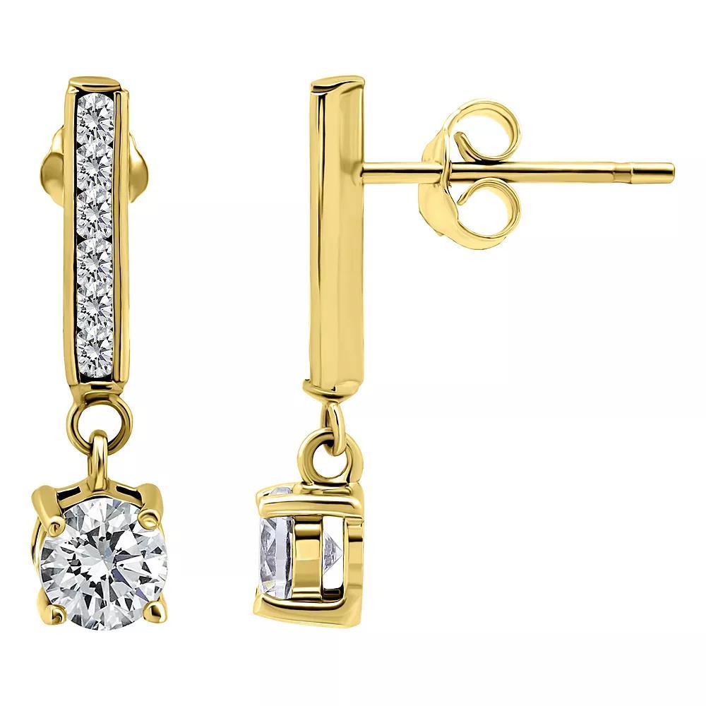 Aleure Precioso Pave & Round Cubic Zirconia Linear Bar Drop Post Earrings, Women's, Gold Tone Product Image