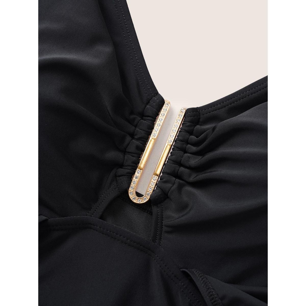 Plus Size Solid Ruched Metal Buckle Detail One Pieces Swimsuit Women's Swimwear Black Beach Non Curve Bathing Suits High stretch One Pieces BloomChic 26/4X Product Image