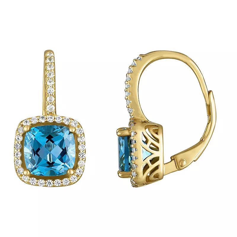 Designs by Gioelli 14k Gold Over Silver Gemstone Drop Earrings with Lab-Created White Sapphire Halo & Diamond Accents, Womens, Citrine Product Image