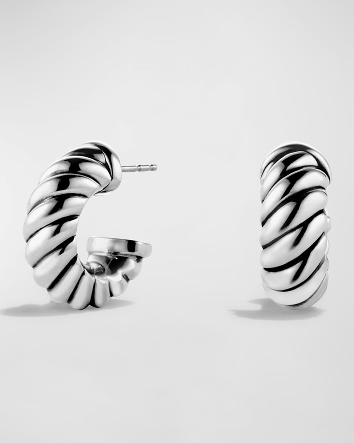 Womens Sculpted Cable Shrimp Earrings in Sterling Silver, 20.5mm Product Image