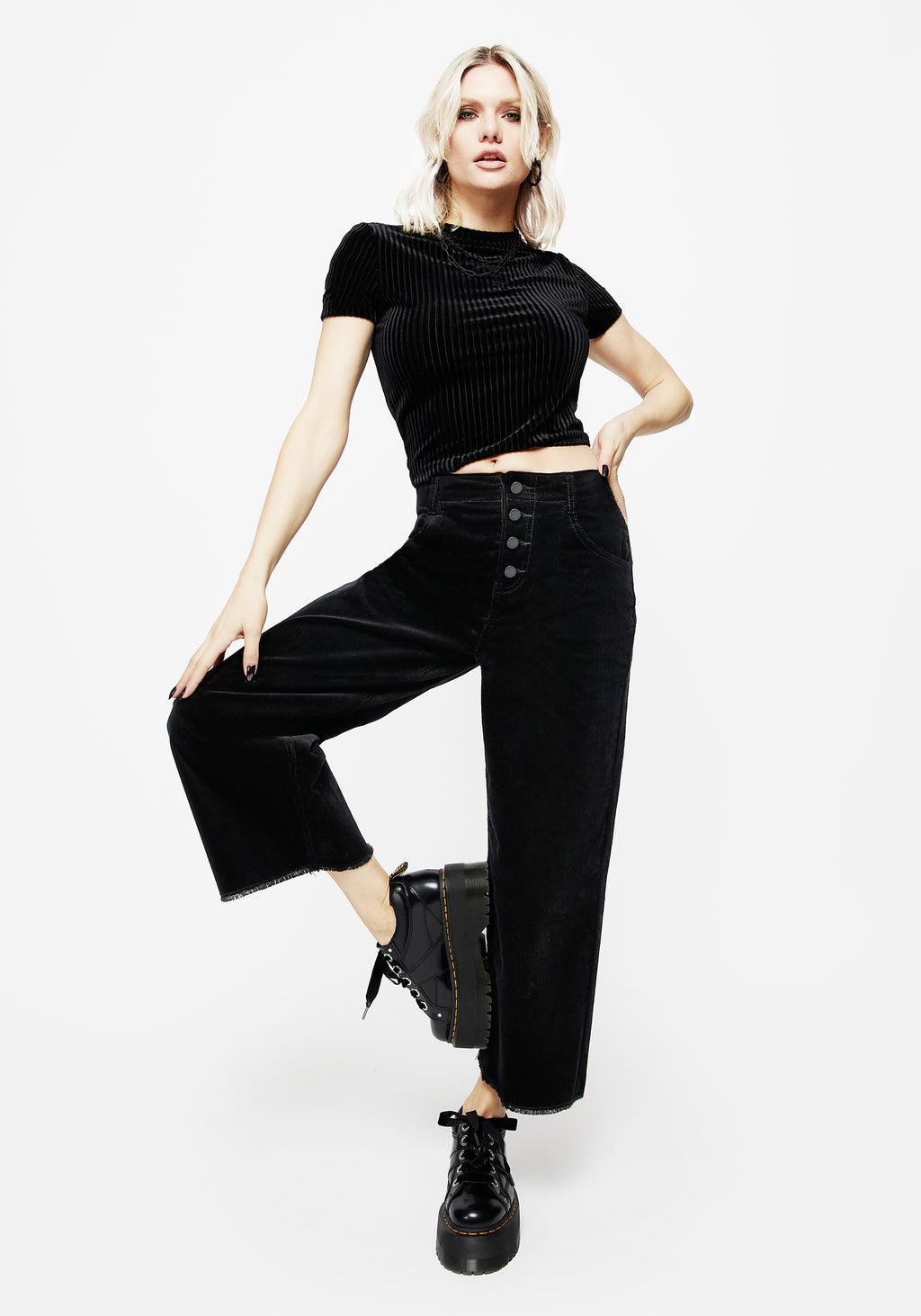 Foster Wide Leg Cord Crop Jeans - Black Product Image