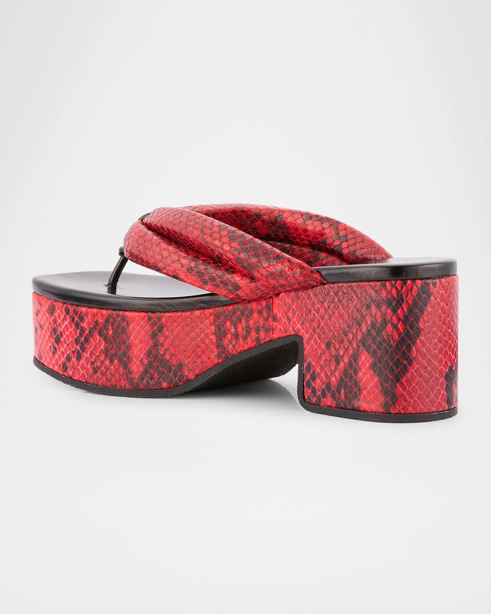 Snake-Embossed Leather Thong Platform Sandals Product Image