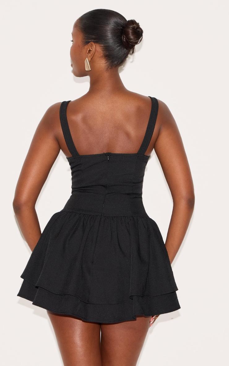 Black Woven Corset Detail Skater Skort Romper Product Image