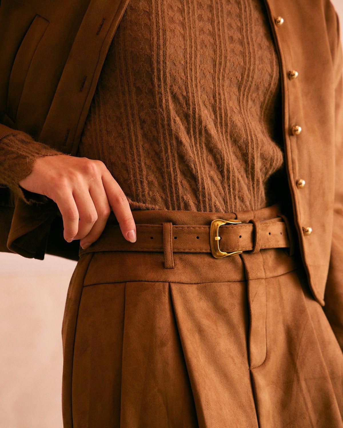 The Brown High Waisted Suede Mini Skirt Product Image