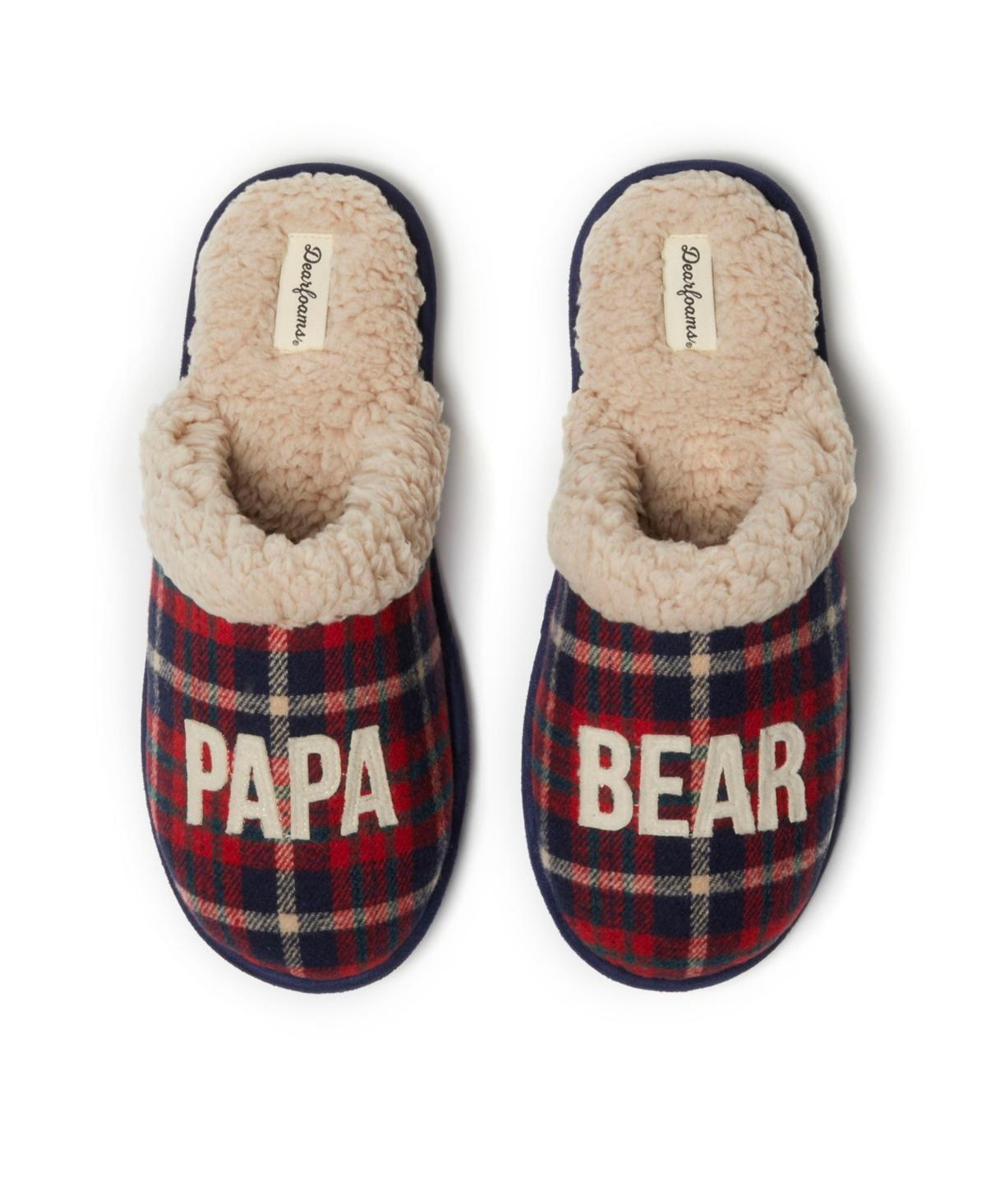 Dearfoams Papa Bear Men's Plaid Scuff Slippers, Size: Small, Peacoat Product Image