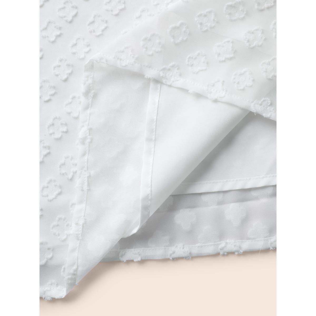 Plus Size Originalwhite Jacquard Notched Tiered Mesh Blouse Women Work From Home Half Sleeve Flat collar with V-notch Work Blouses BloomChic 14-16/1X Product Image