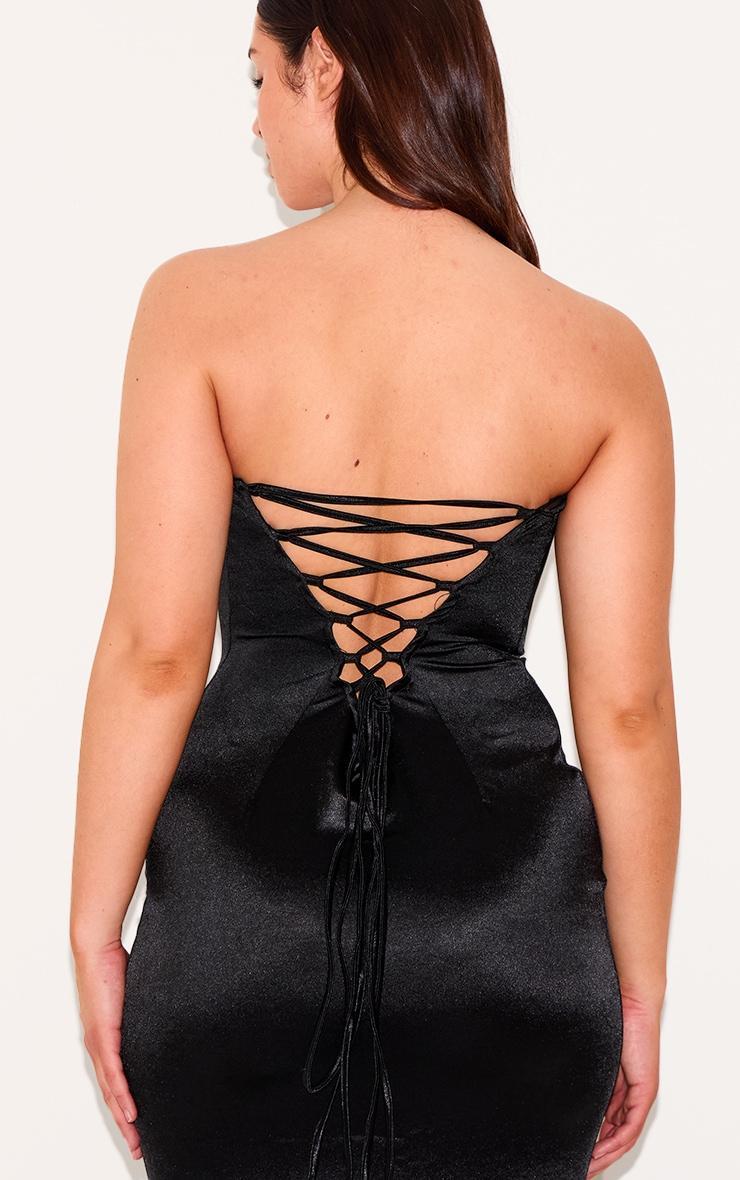 Shape Black Satin Lace Trim Tie Back Maxi Dress Product Image