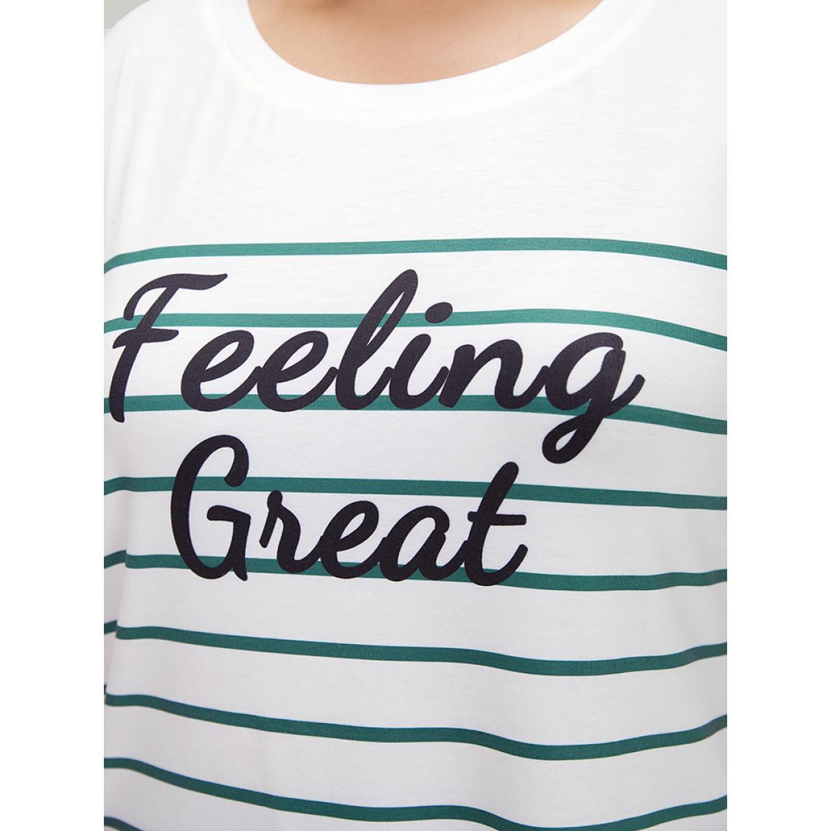 Plus Size Striped & Slogans Print Crew Neck T-shirt White Women Casual Positive slogan Dailywear T-shirts BloomChic 22-24/3X Product Image